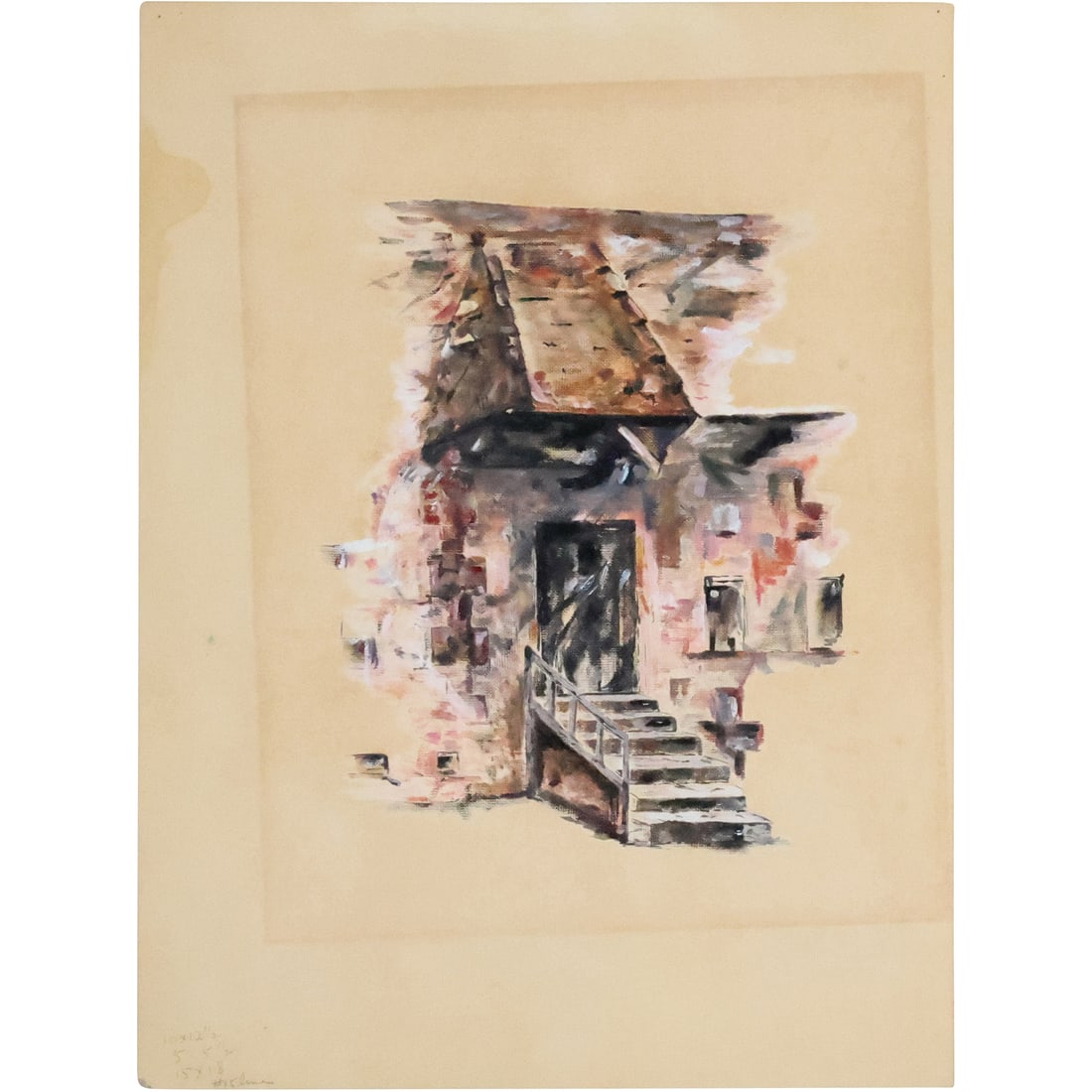 Vintage Illustration Oil on Paper Steps Entrance to a Building (1 of 20)