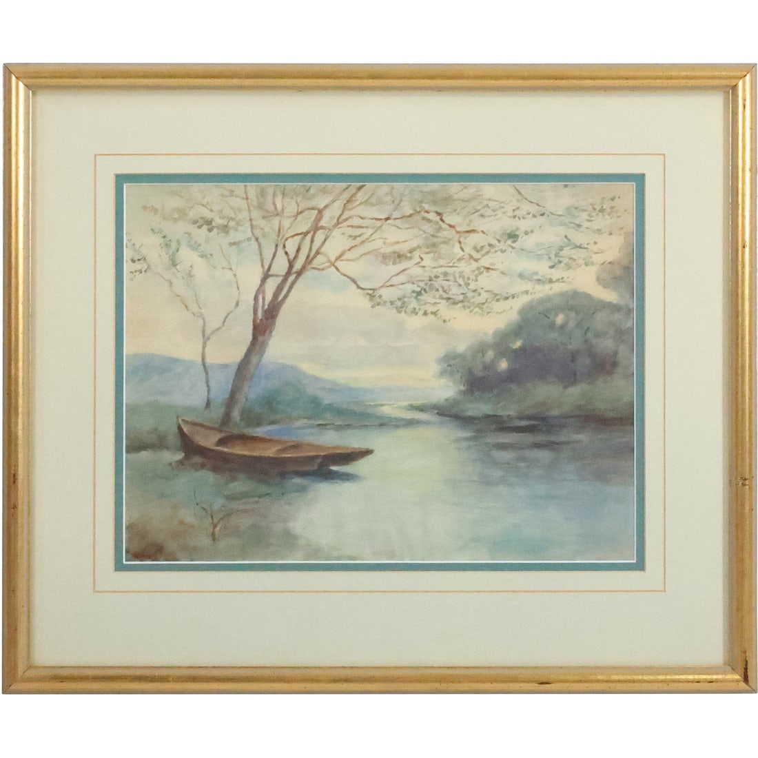 Circa 1910 Hudson River Inlet with Rowboat Watercolor Painting, Framed (1 of 20)