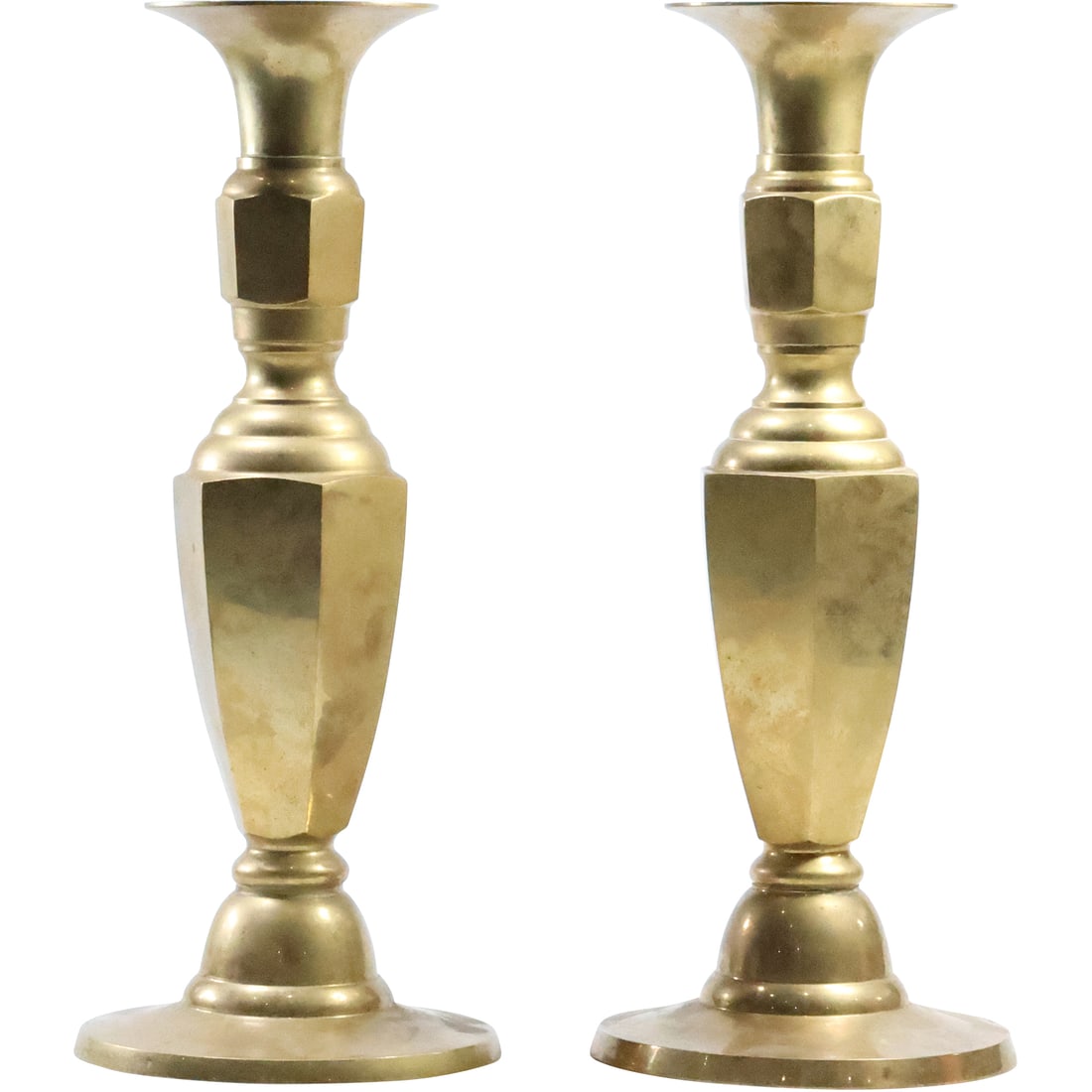 Pair Tall Brass Colonial Style Candlesticks 12 inches height x 6 in. wide at base (1 of 20)