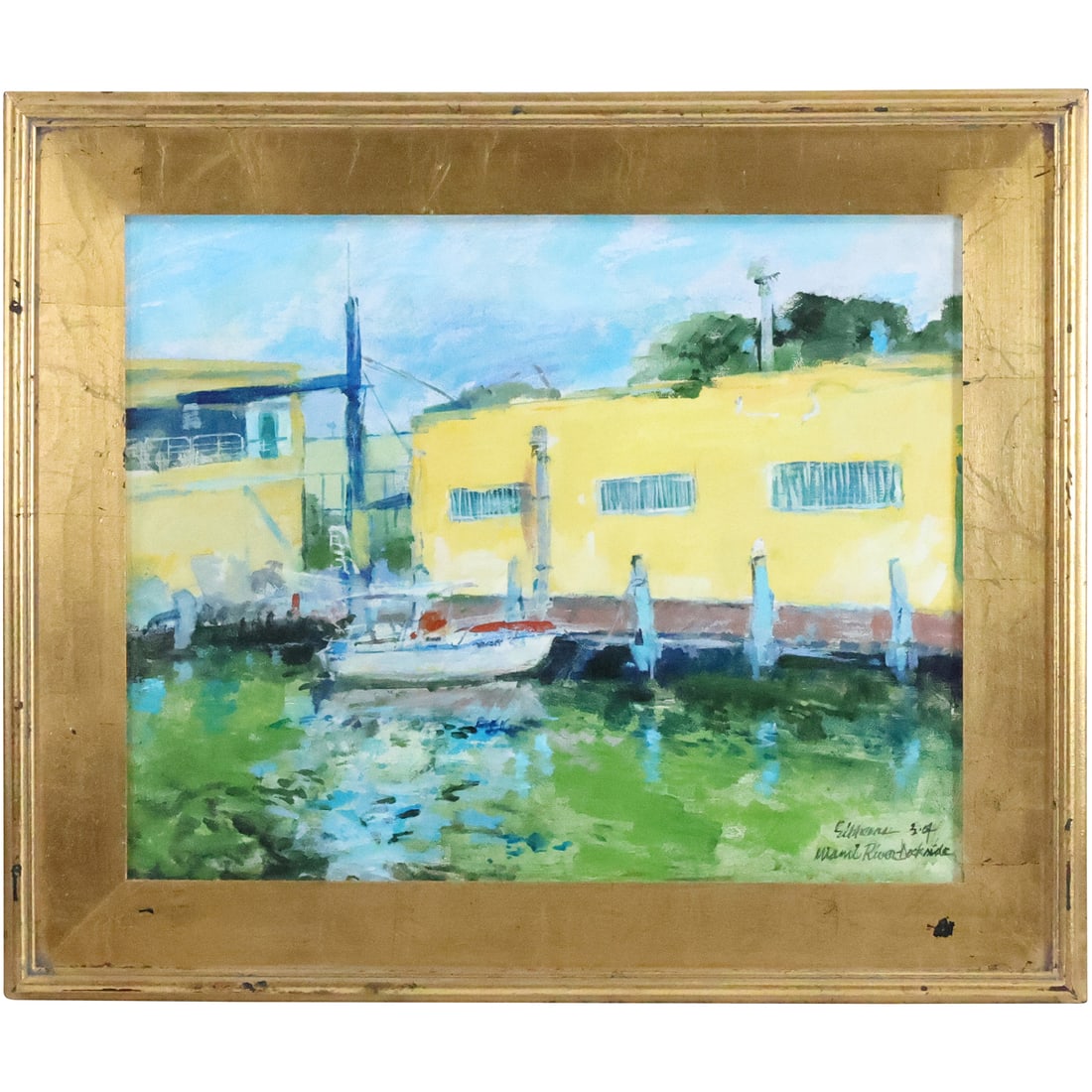 Signed Sibberns, Oil on Canvas Painting "Miami River - Dockside", Framed (1 of 20)