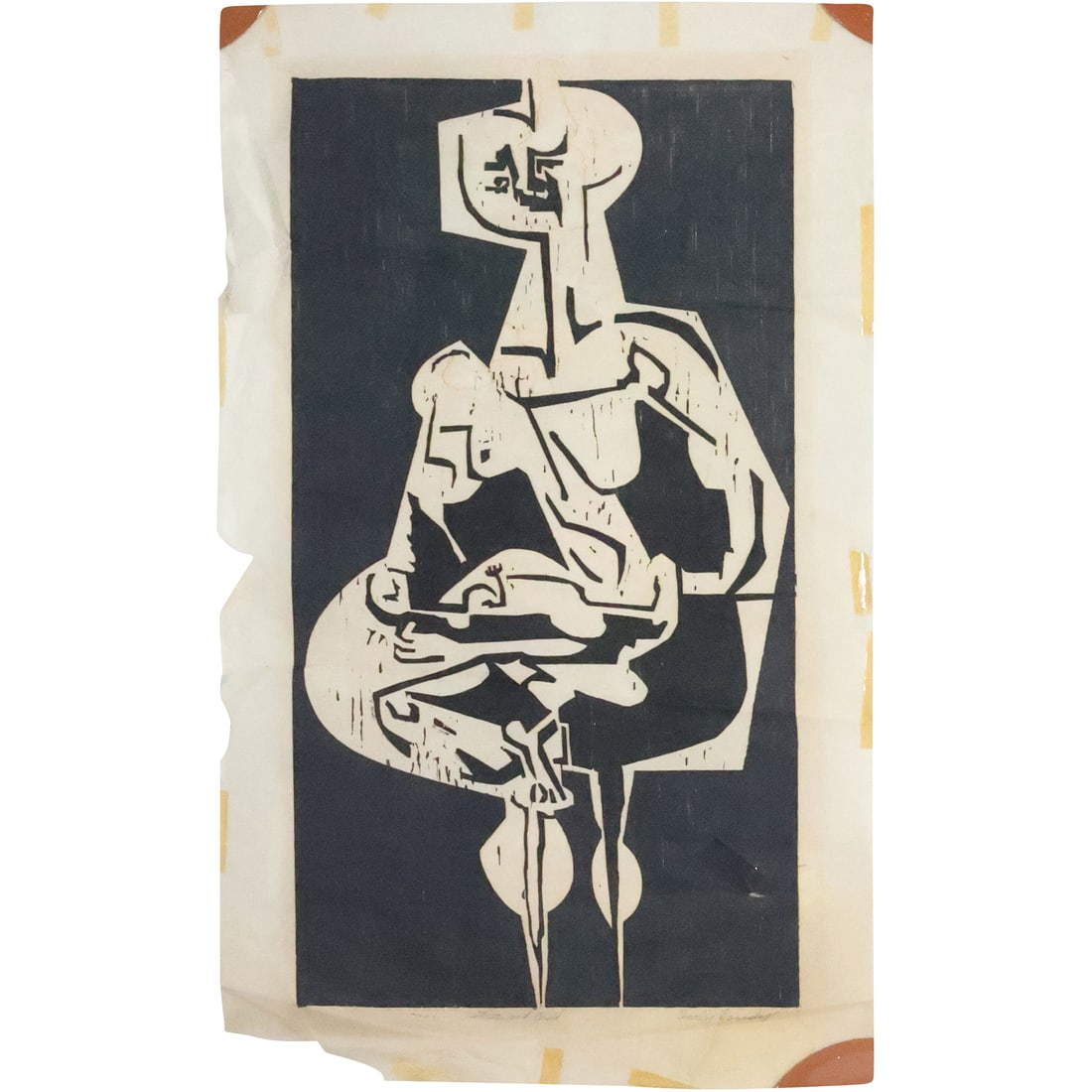 Charles Domsky [Philaelphia Pa artist], Woodblock Mother and Child, Pencil Signed (1 of 20)