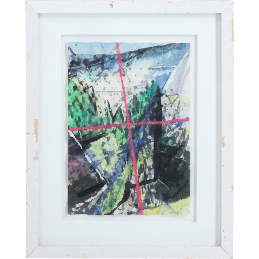Robert Saont?, 20th C. Abstract Mixed Media on Paper, Framed, Signed Front & Back (1 of 20)