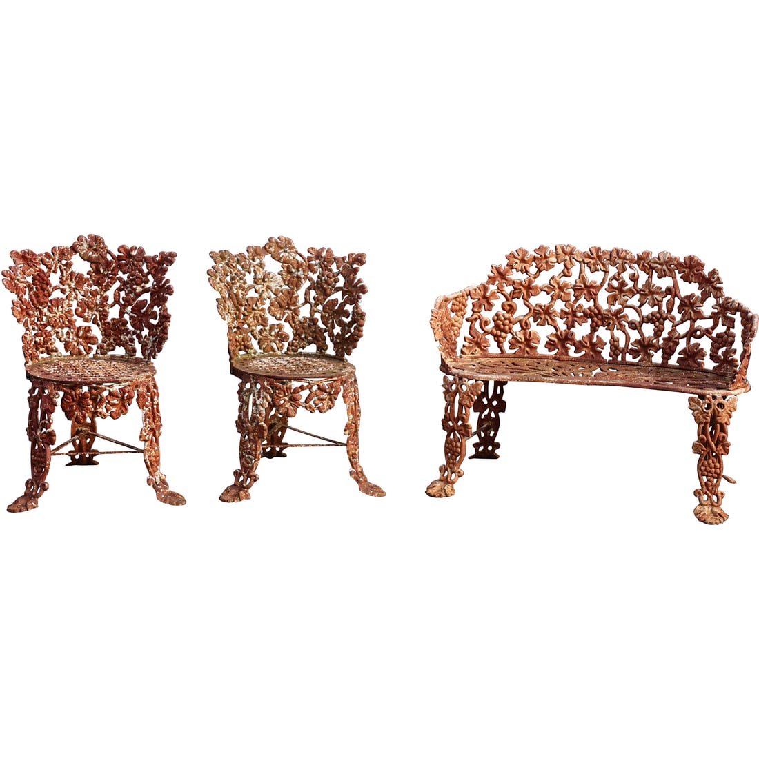 3 Piece Antique Cast Iron Garden Set Bench & 2 Chairs Grapes and Leaves Pattern (1 of 20)