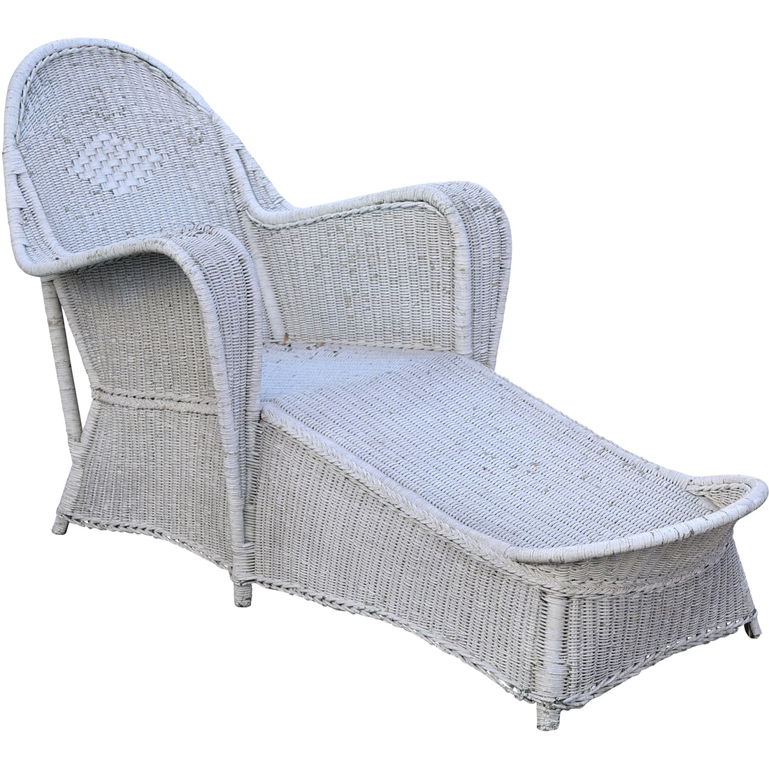 Circa 1920s Wicker Chaise Lounge Diamond Back Nicely Curved, Estate Found Condition (1 of 20)