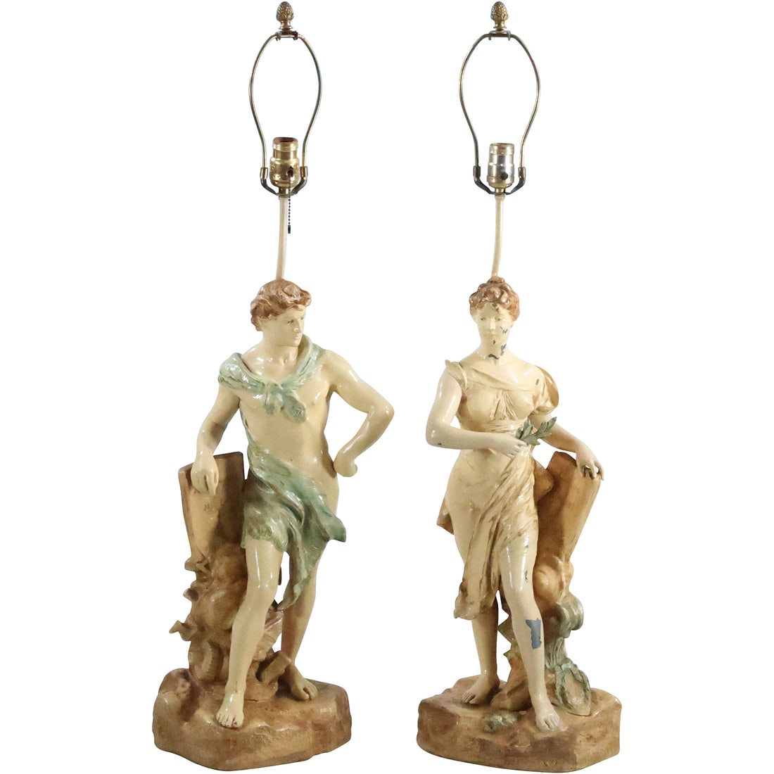 Henri Louis Lavaseur (1853 - 1934) France, Pair Spelter Cast Metal Man Woman Sculpture Lamps (1 of 20)