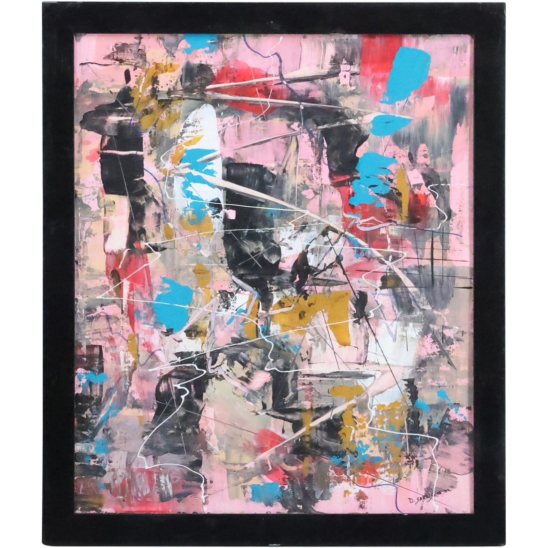 Dennis Sakelson. American, Busy Abstract Oil on Board Painting, Signed, Framed (1 of 20)