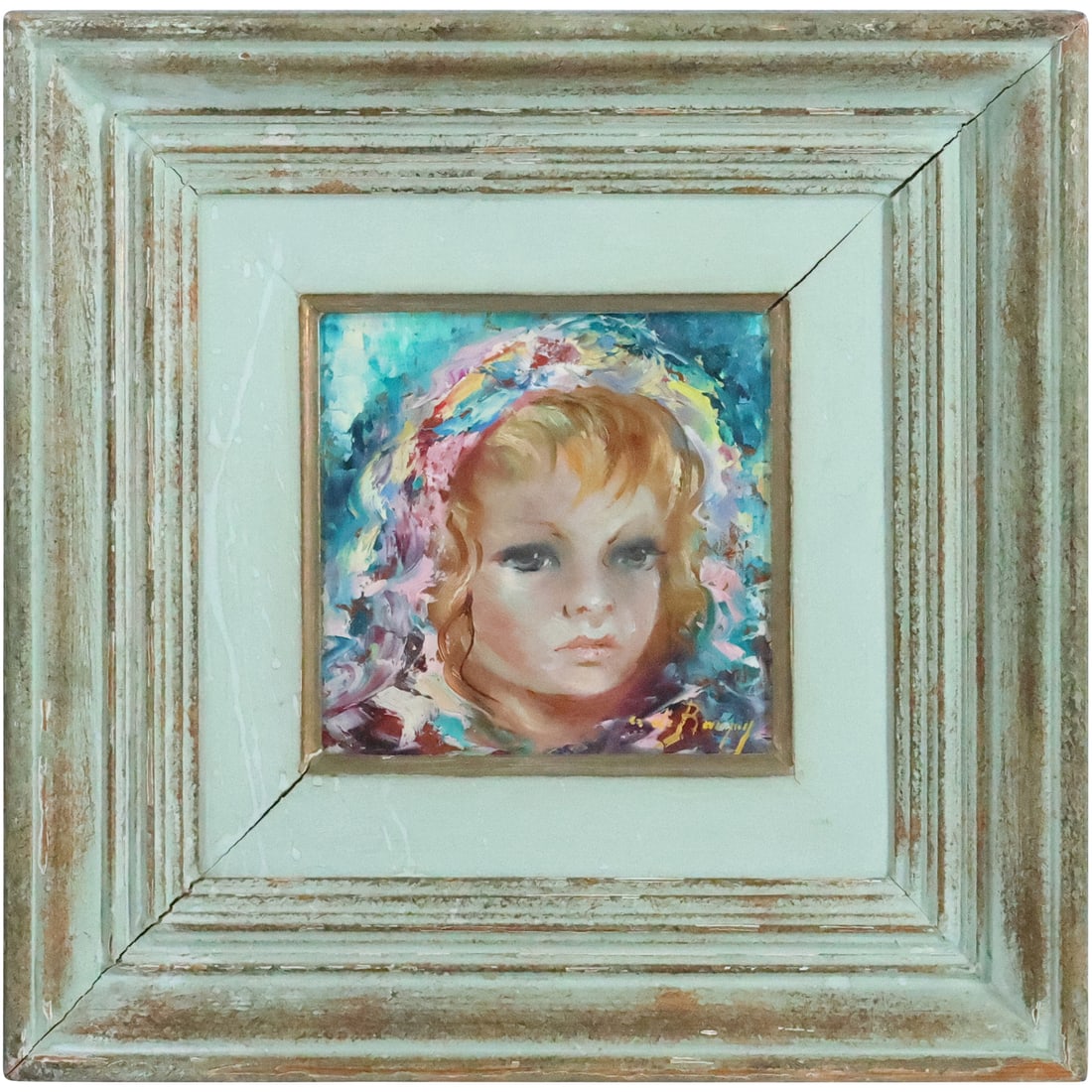 Anna De Banguy, 20th C. French School Oil on Board Painting Portrait of Young Girl Label on Verso (1 of 18)