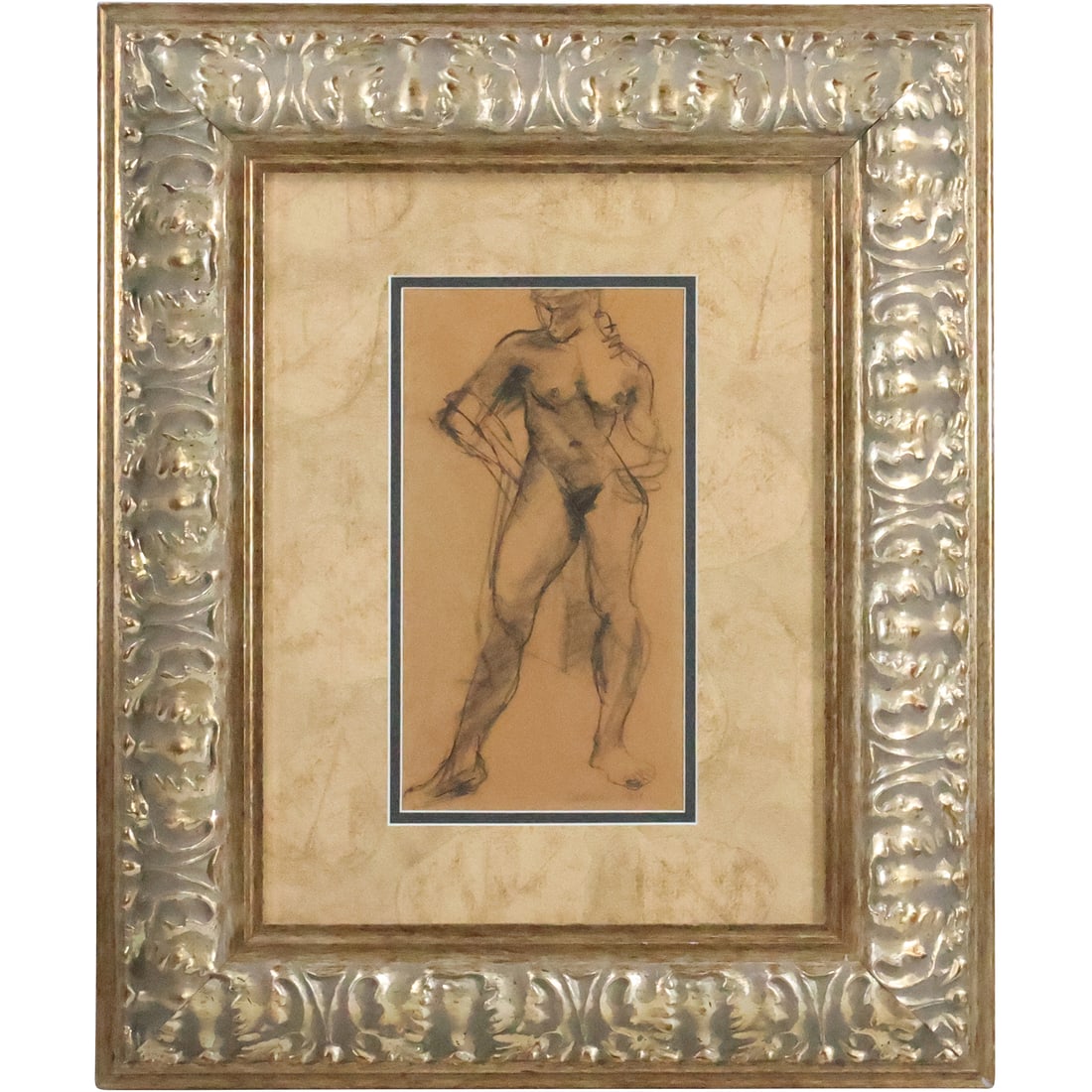 Sibberns 1961, Charcoal Sketch Standing Nude Female, Framed: Sibberns 1961, Charcoal Sketch Standing Nude Female, Framed. size: 11 x 5.75 matte, 22.5 x 18.5 outside frame