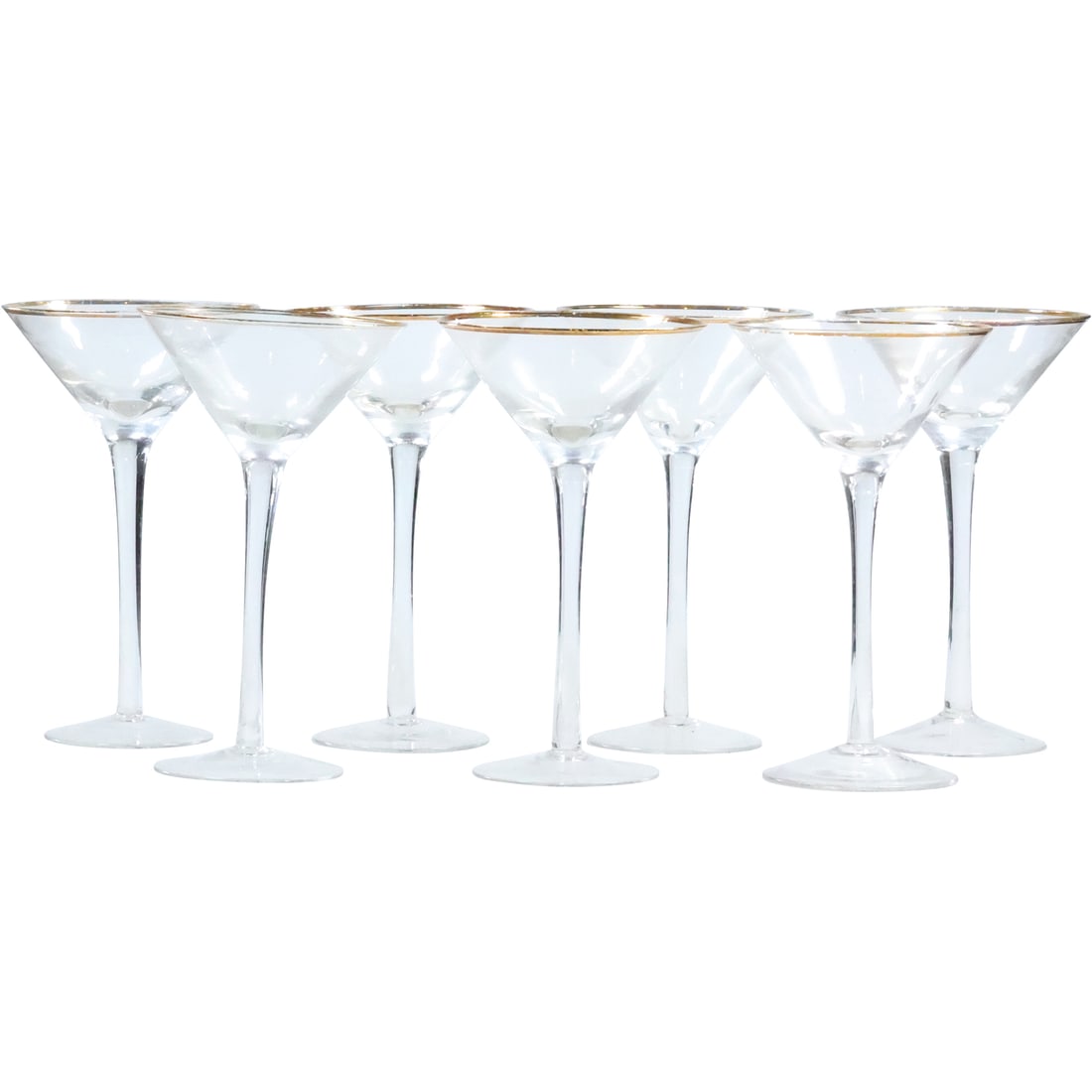 7 Matching Crystal Glass Cocktail Stemware Glasses with Gold Rims (1 of 19)