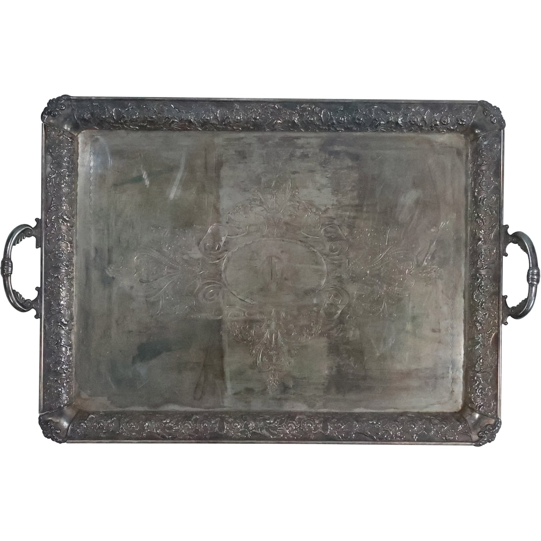 Large Silver Plate Fancy Design Serving Tray with Handles 27.5 in. x 18 in. (1 of 20)