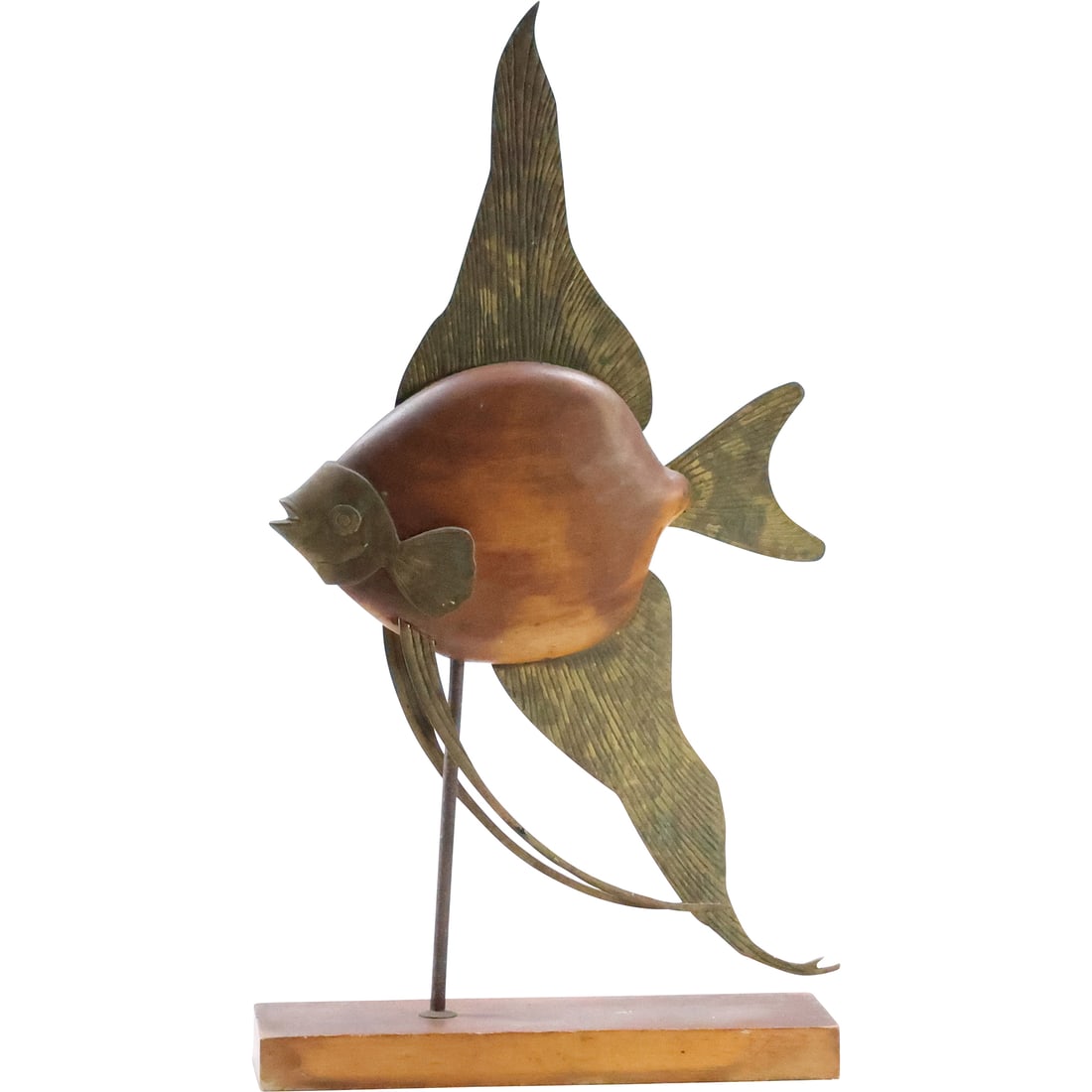 Large Frederick  Wood and Brass Tropical Fish Figure Sculpture 22.25 inches height x 12 in. wide (1 of 20)