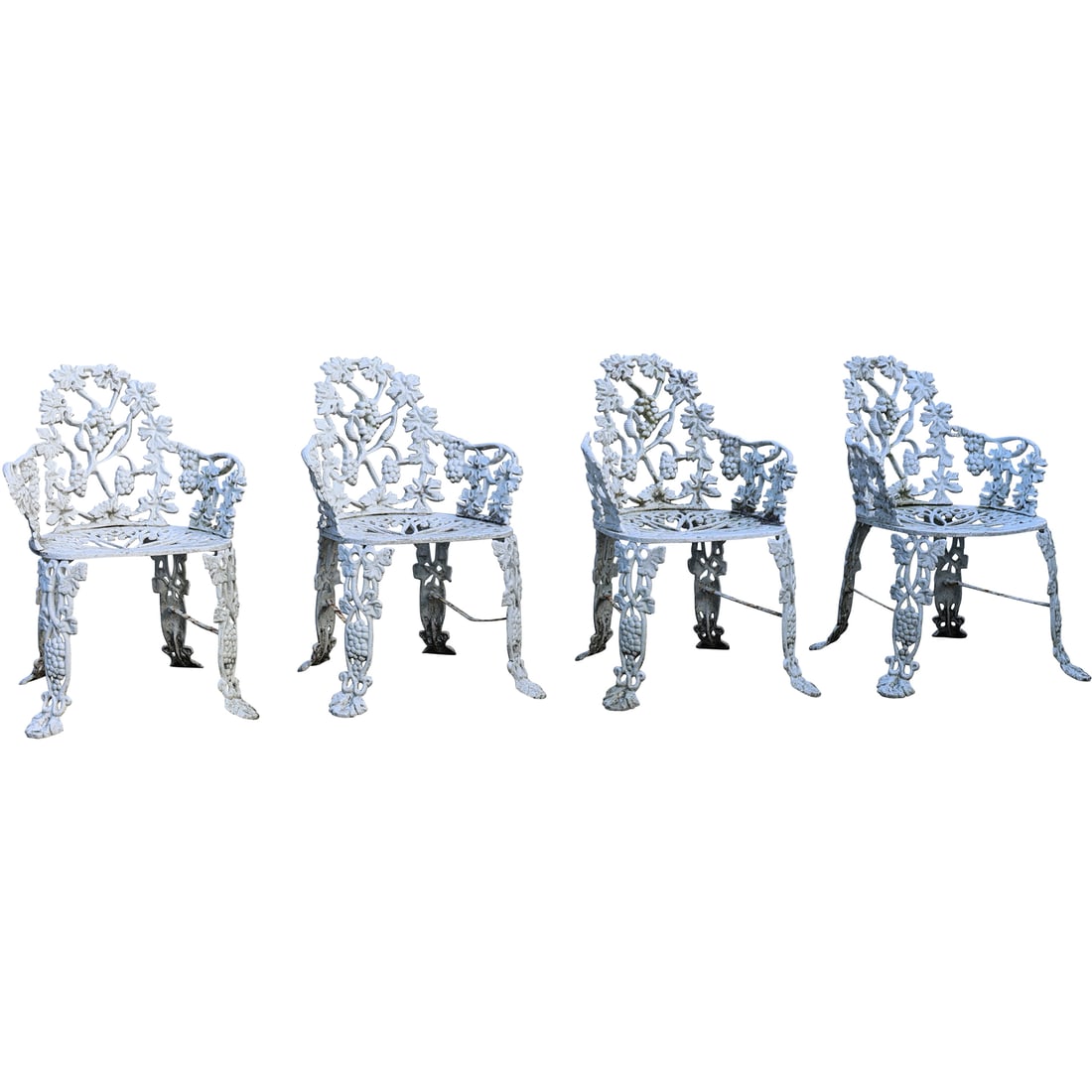 Set 4 Matching Antique Cast Iron Estate Garden Chairs Grapes and Leaves Pattern (1 of 20)