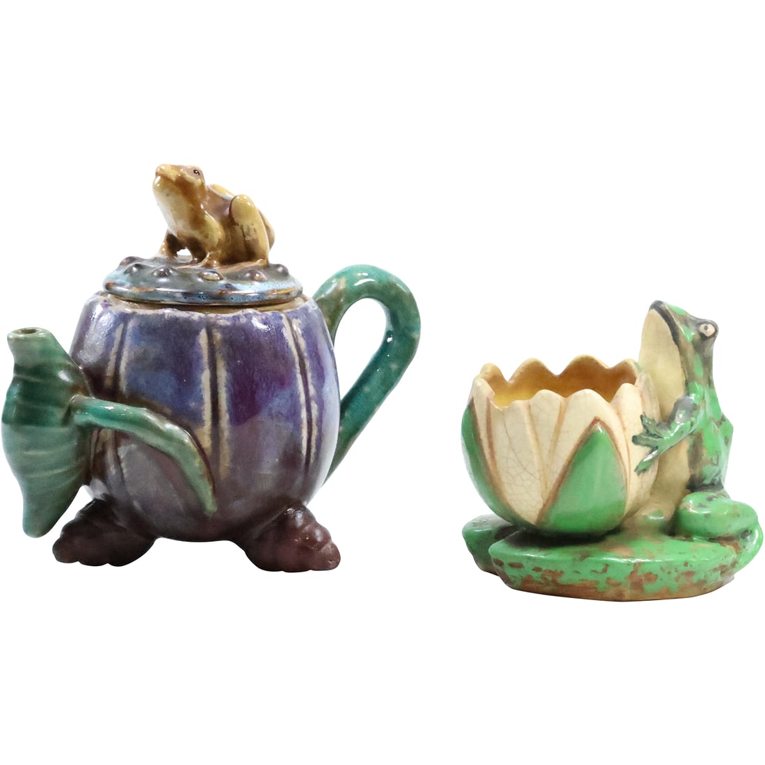 [2] Weller Pottery Frog Vase and Majolica Frog Tea Pot (1 of 20)