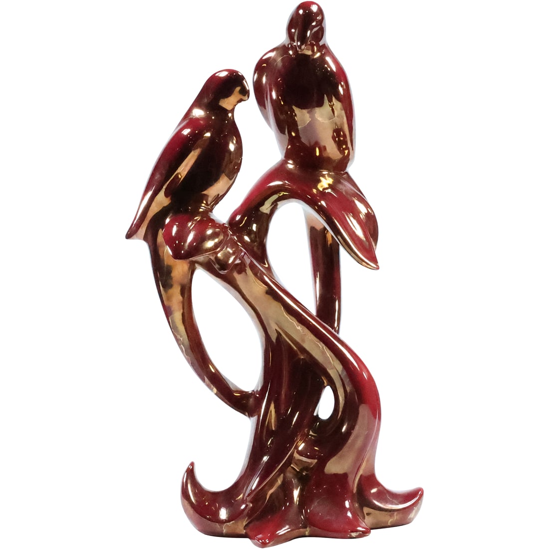 Canadian Tall Ceramic Sculpture 2 Parrot Birds on Branches, Original Label 19.5 inches height (1 of 20)