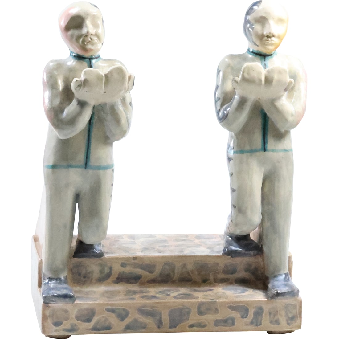 MARILYN ANDREWS (1942-2019) CERAMIC SCULPTURE Two Men on Steps 11 in. height (1 of 20)