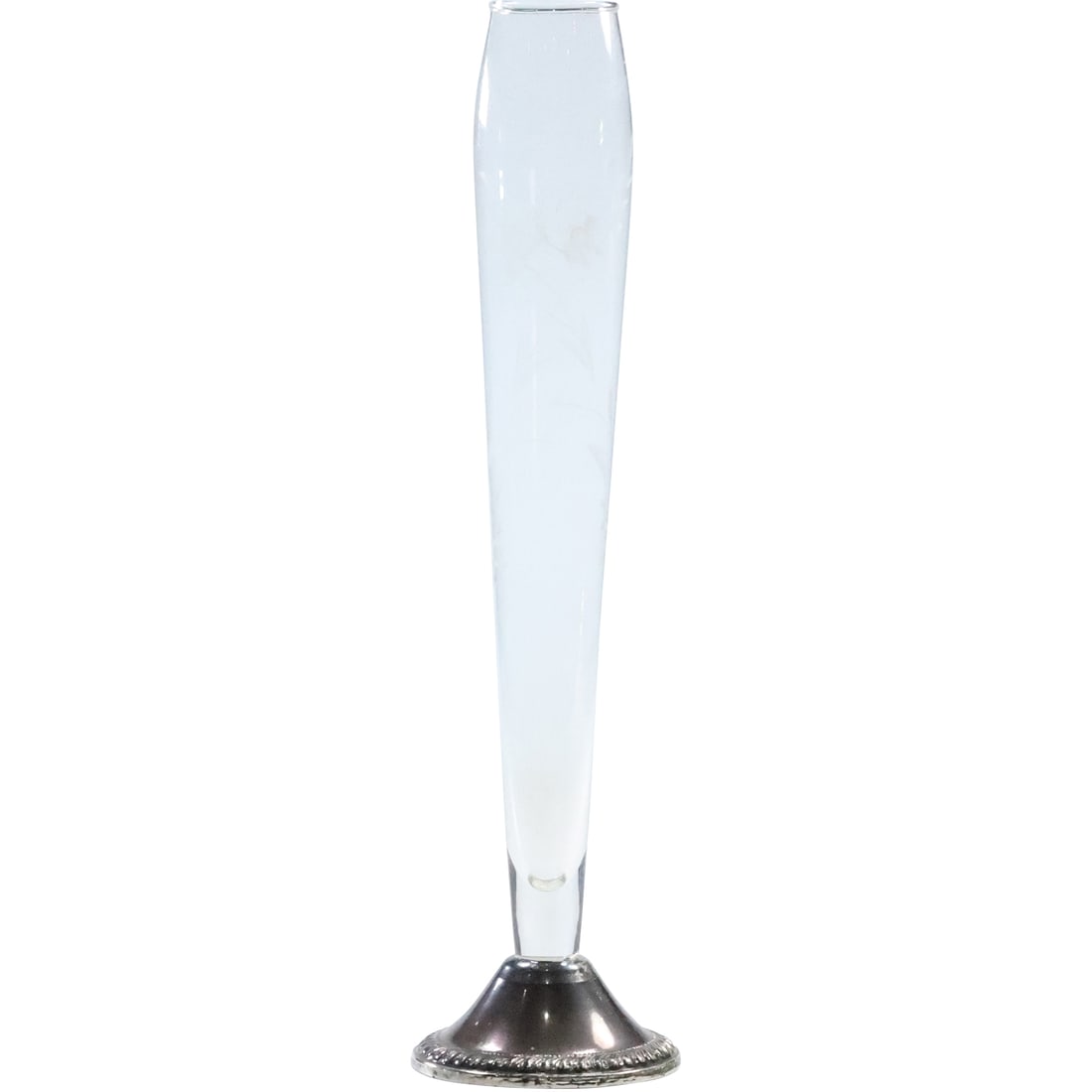 Tall Narrow Etched Crystal Glass Vase Mounted in Duchin Sterling Silver Weighted Base 10 in. height (1 of 15)