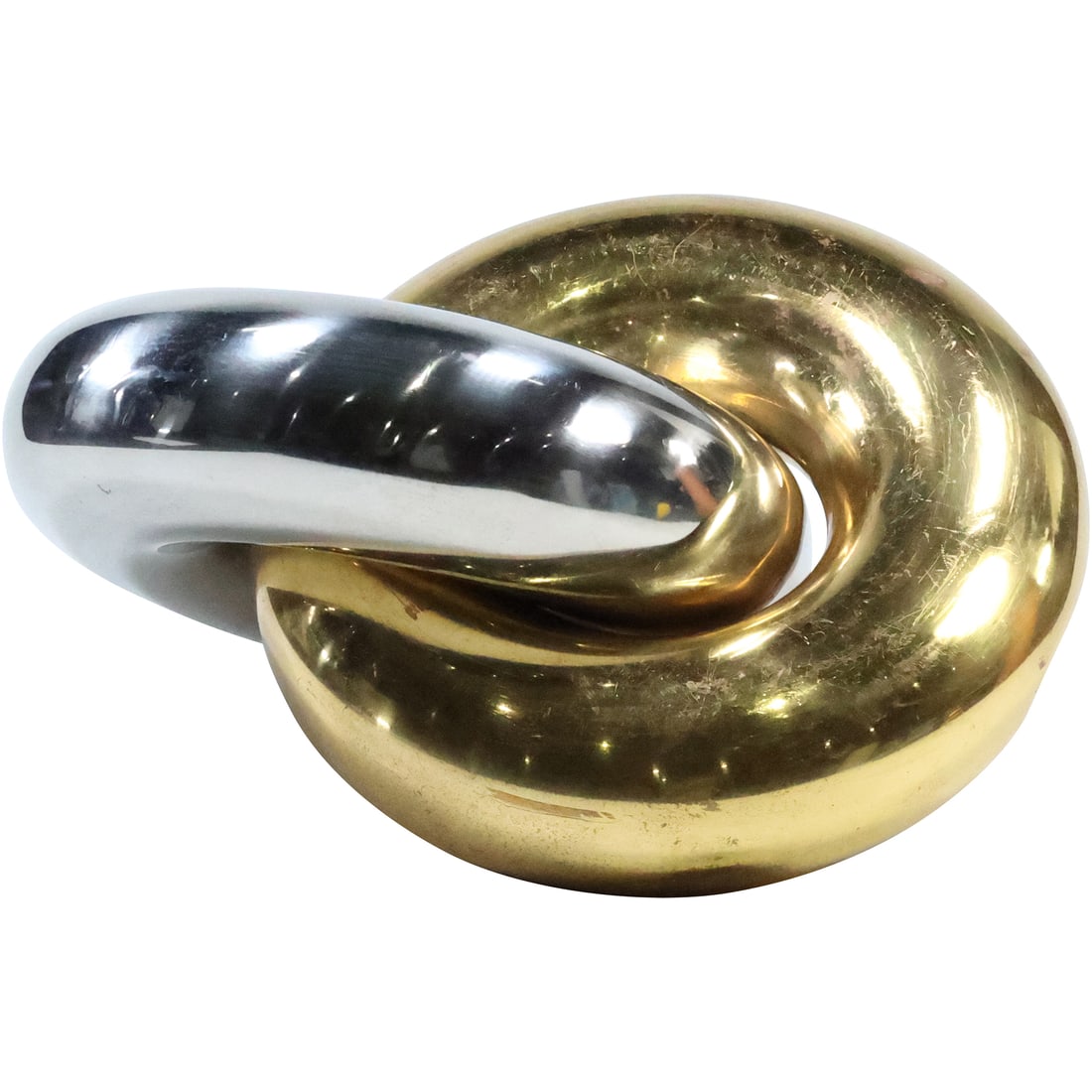 Mid-Century Modern Brass and Chrome "Rings" Sculpture 6 in. x 10.5 in. x 8 in.: Mid-Century Modern Brass and Chrome "Rings" Sculpture 6 in. x 10.5 in. x 8 in. size: 6 x 10.5 x 8