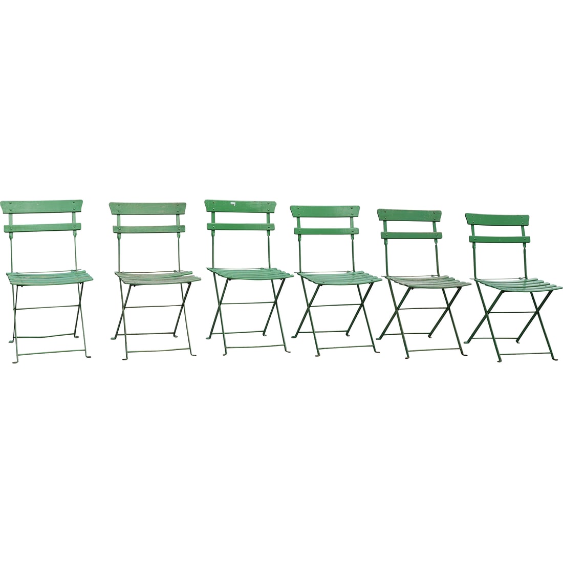 Set 6 Vintage Wood Slats Seat and Back Folding Cafe Chairs in Old Green Paint (1 of 19)
