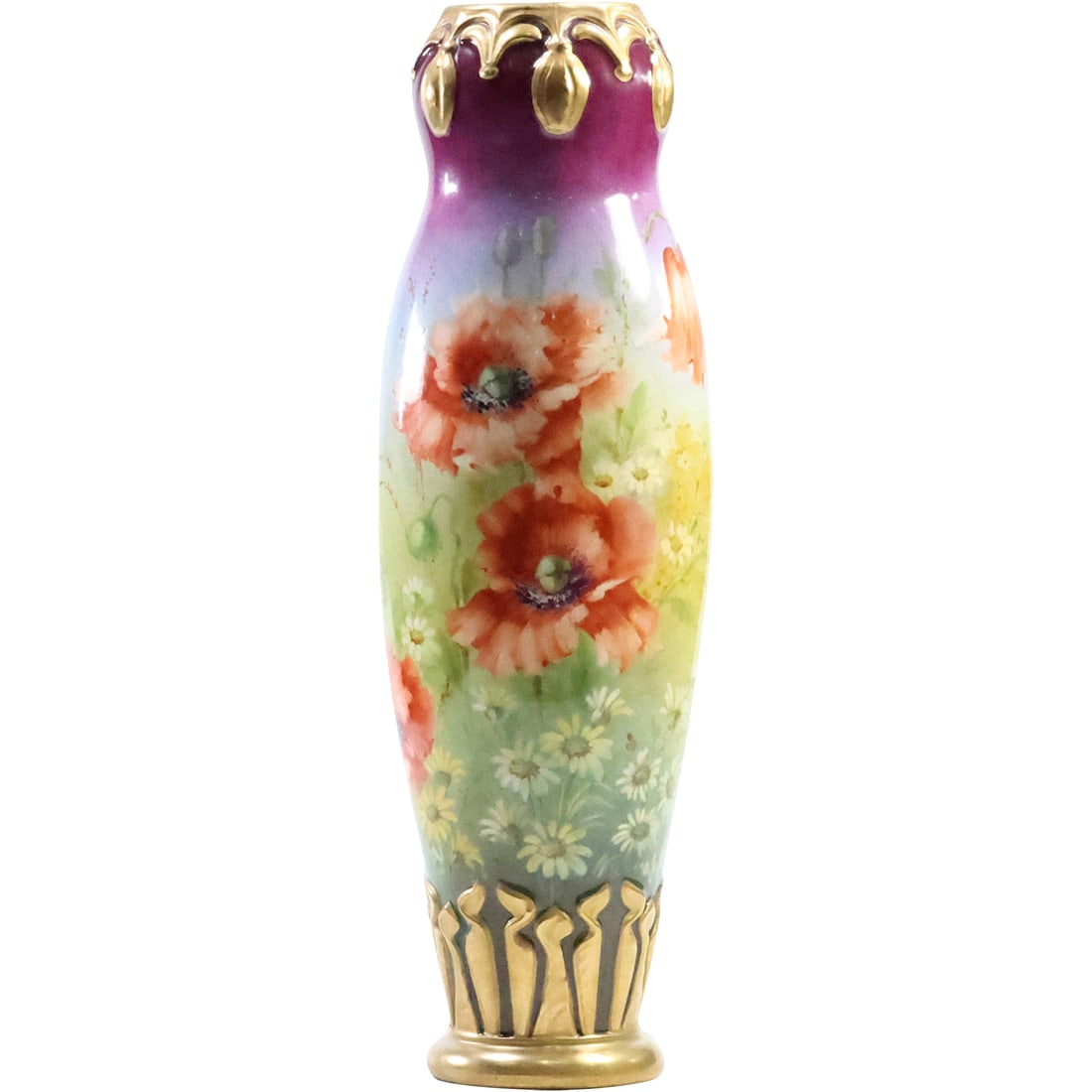 19th C. ROYAL BONN GERMANY Tall Porcelain Vase Art Nouveau with Flowers 11.5 in. height (1 of 20)
