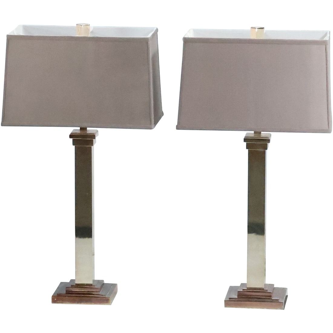 Robert Abbey Silverplate Pair Modern Design Metal Table Lamps with Shades 28 inches height (1 of 20)