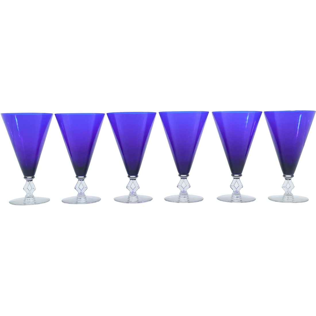 Set 6 Morgantown Ritz Cobalt Blue Crystal Stem Goblets (1 of 19)