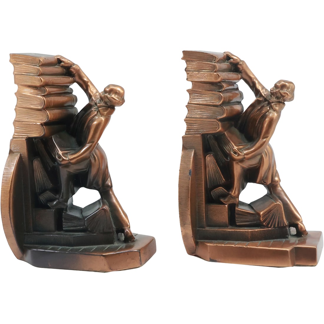 Vintage Cast Metal Scholar with Stack of Books Bookends in Original Patina (1 of 20)