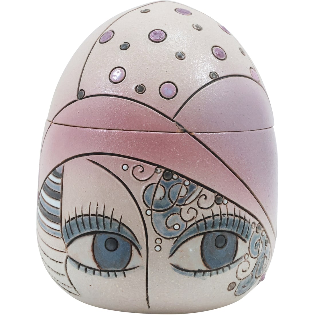 Unique Art Pottery Glamour Girl Face "Egg" Container 5.5 inches height x 4.25 in. wide (1 of 18)