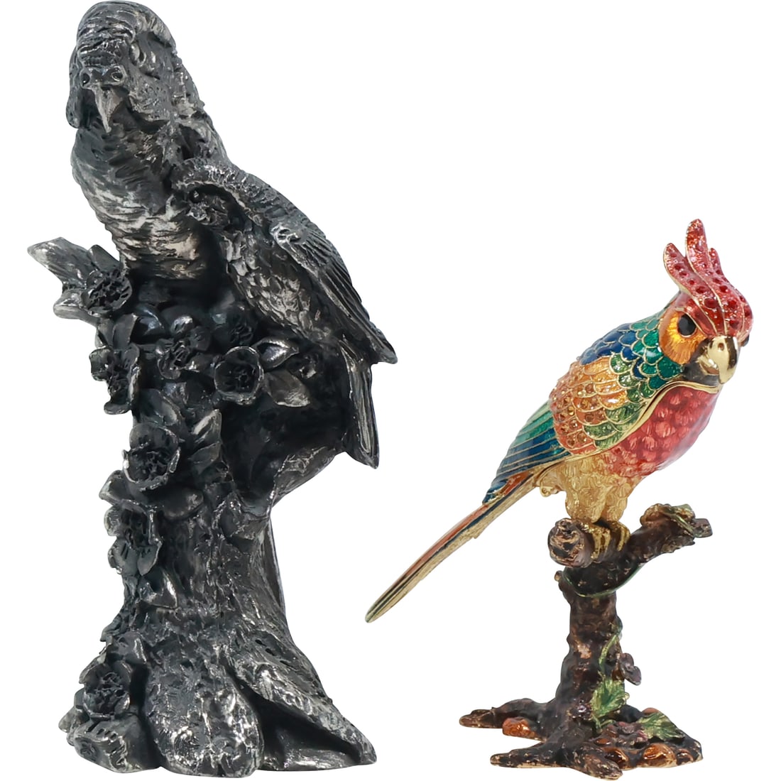 Sterling Silver Clad Parrot Figure Statue and Enameled on Metal Parrot Figure Statue (1 of 20)