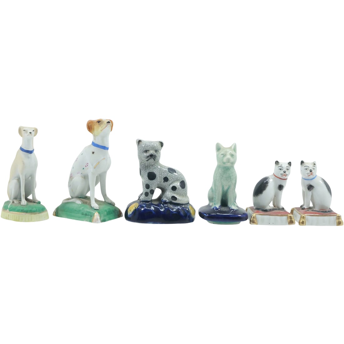 6 Assorted English Staffordshire Porcelain Dogs and Cats Figure Statues (1 of 20)