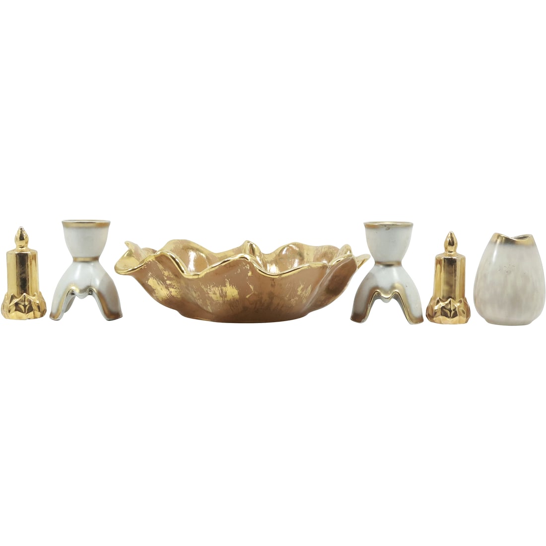 6 Piece Grouping 1950s Ceramic Candle Holders, Salt Pepper, Bud Vase, Stangl Bowl (1 of 18)