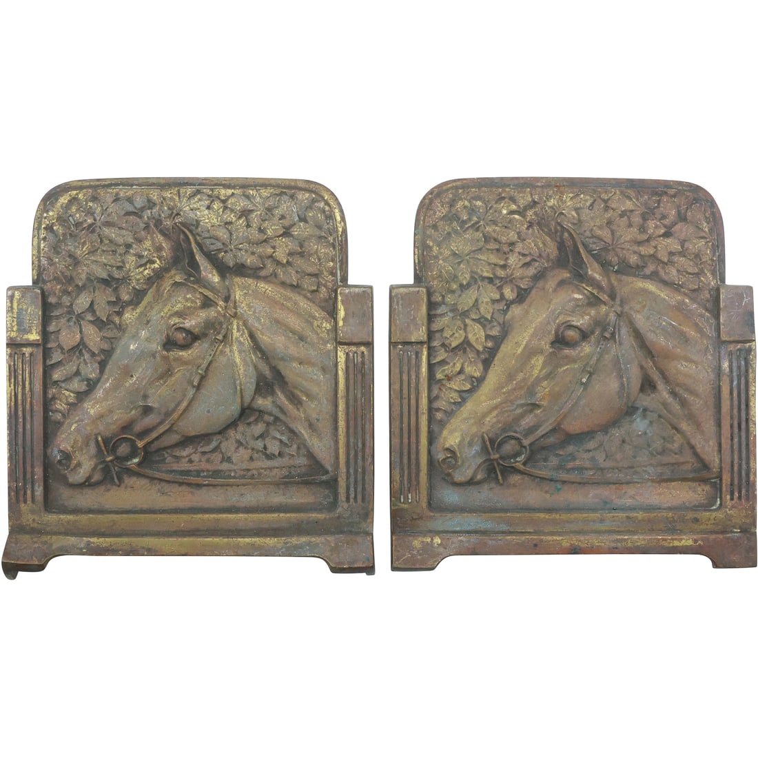 Pair Brass Horse Head Panels Ends of a Book Rack (1 of 15)