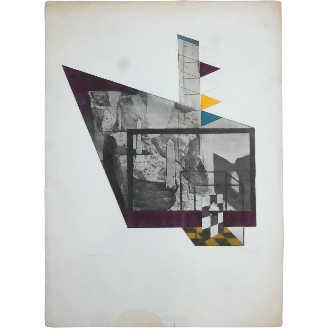 Peter Alley 1965, Abstract Etching, Garden Scene, Label on Verso (1 of 20)