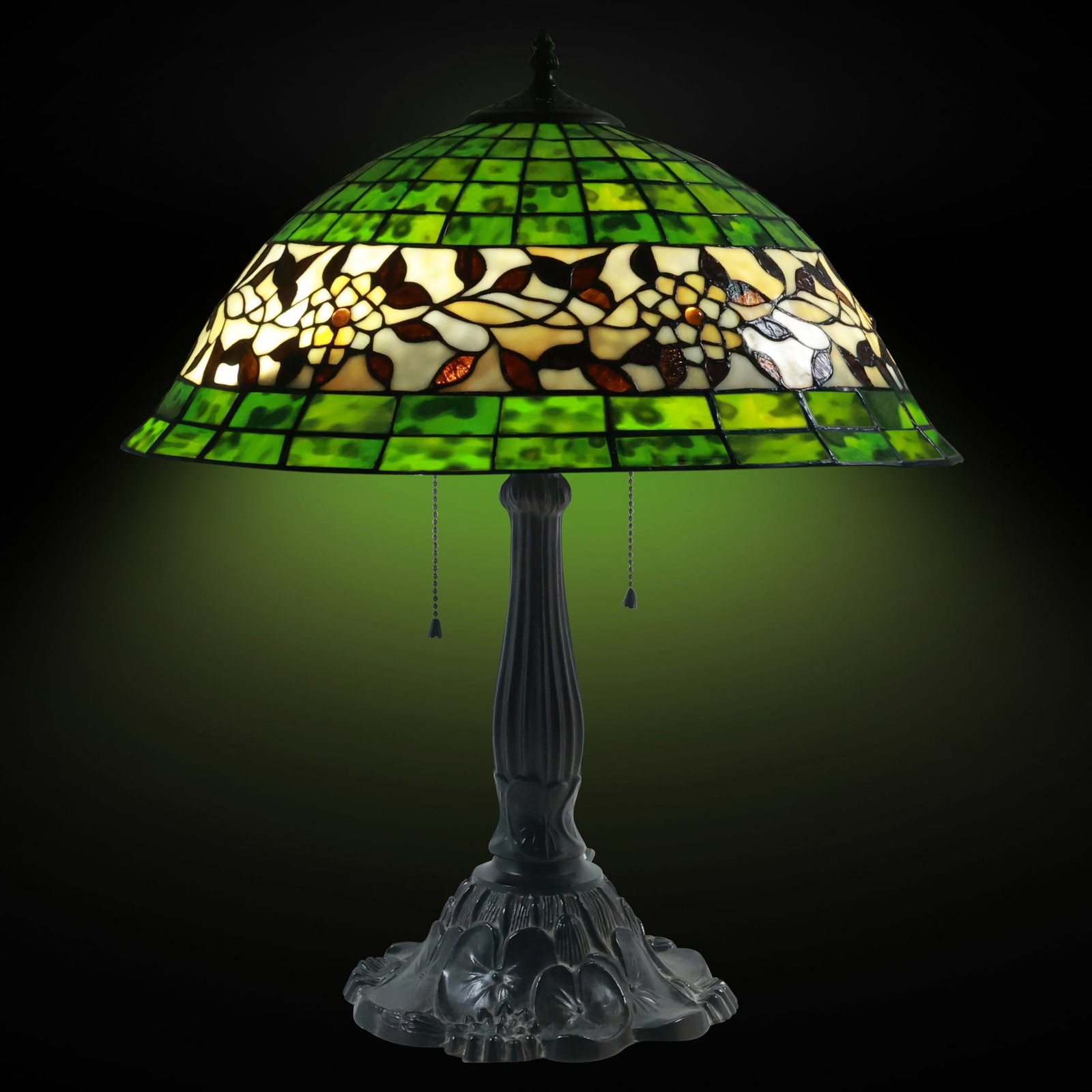 20th C. Decorative Leaded Stain Glass Table Lamp 21.75 in. height x 20 in. diameter shade: 20th C. Decorative Leaded Stain Glass Table Lamp 21.75 in. height x 20 in. diameter shade. size: 21.75x9 (base), 8.75x20 (shade)