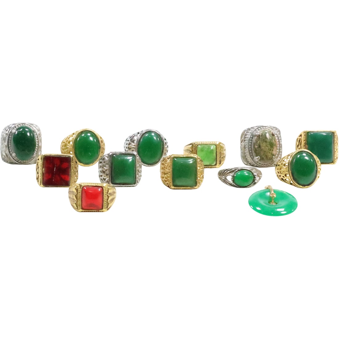 12 Assorted Costume Jewelry Rings with Jadeite and Agate. plus 1 Pendant (1 of 20)