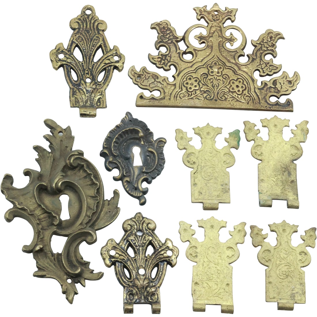 9 Assorted Victorian Brass Key Escutcheon, Decorative Elements (1 of 20)
