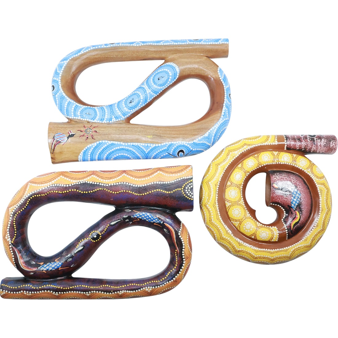 3 Carved Wood and Dot Painted Travel "Didgeridoo" Wind Instruments. (1 of 19)