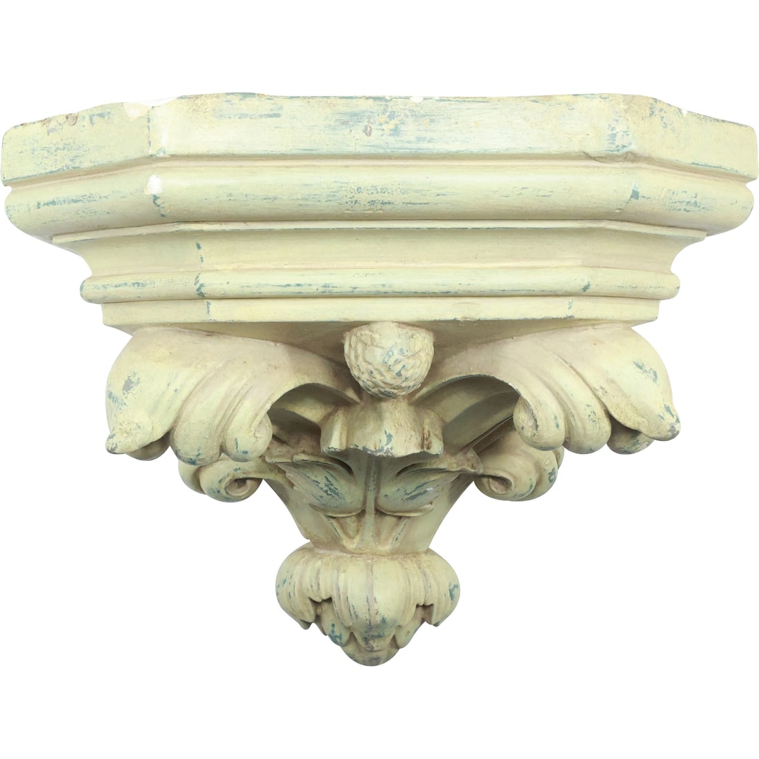 French Cornice Bracket Shelf in Hard Plaster Composition, Old Paint Finish (1 of 20)