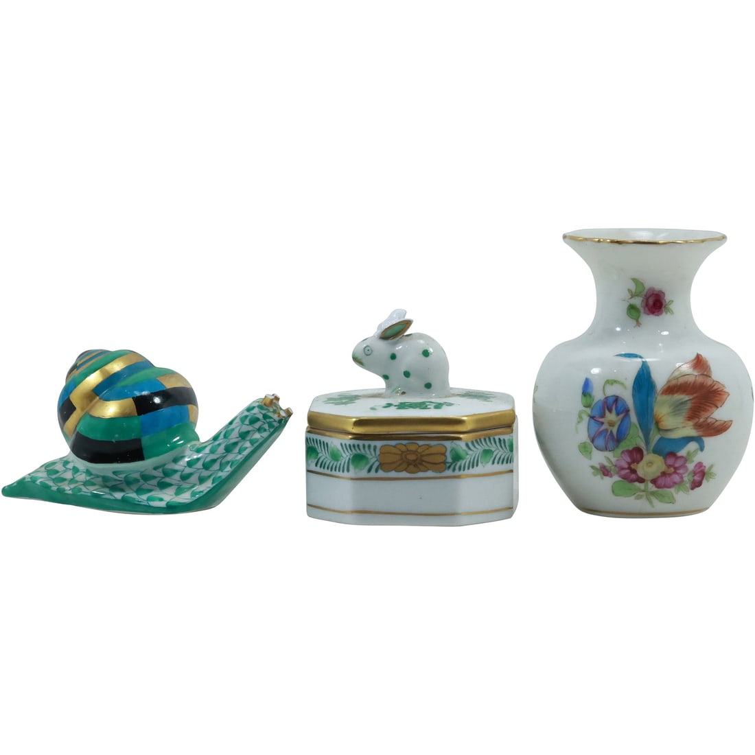 [3] Assorted Herend Hungary Fine Porcelain: Trinket Box, Snail, Cabinet Vase (1 of 20)