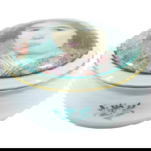 Limoges France "Edna Hibel" Small Round Porcelain Dresser Box: Limoges France "Edna Hibel" Small Round Porcelain Dresser Box. size: 1.75x3