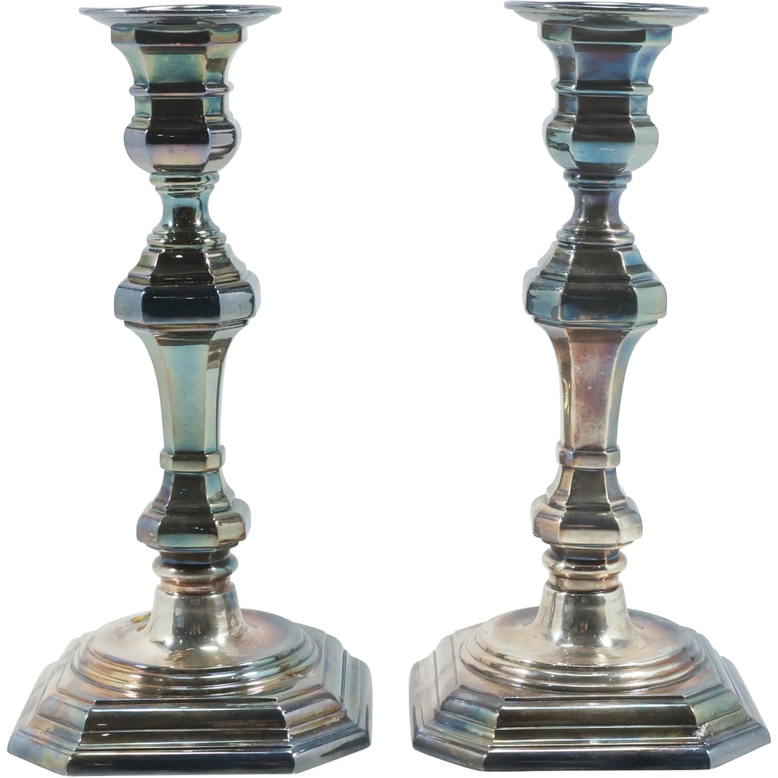 Pair W A Italy, Silver Plate Candlesticks 7.5 inches height: Pair W A Italy, Silver Plate Candlesticks 7.5 inches height. size: 7.5 in. x 3.75 in.