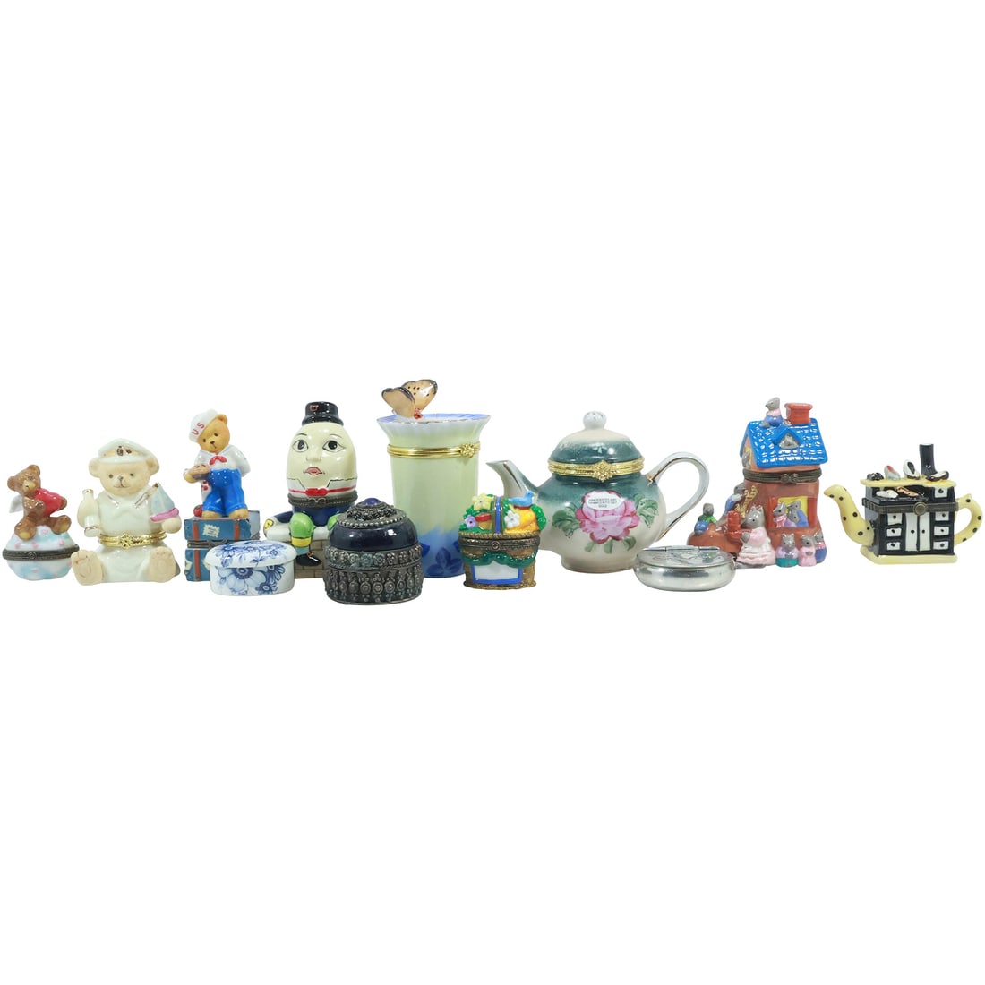 Estate Grouping of 12 Assorted Novelty Fine Porcelain Figurative Trinket Boxes (1 of 20)