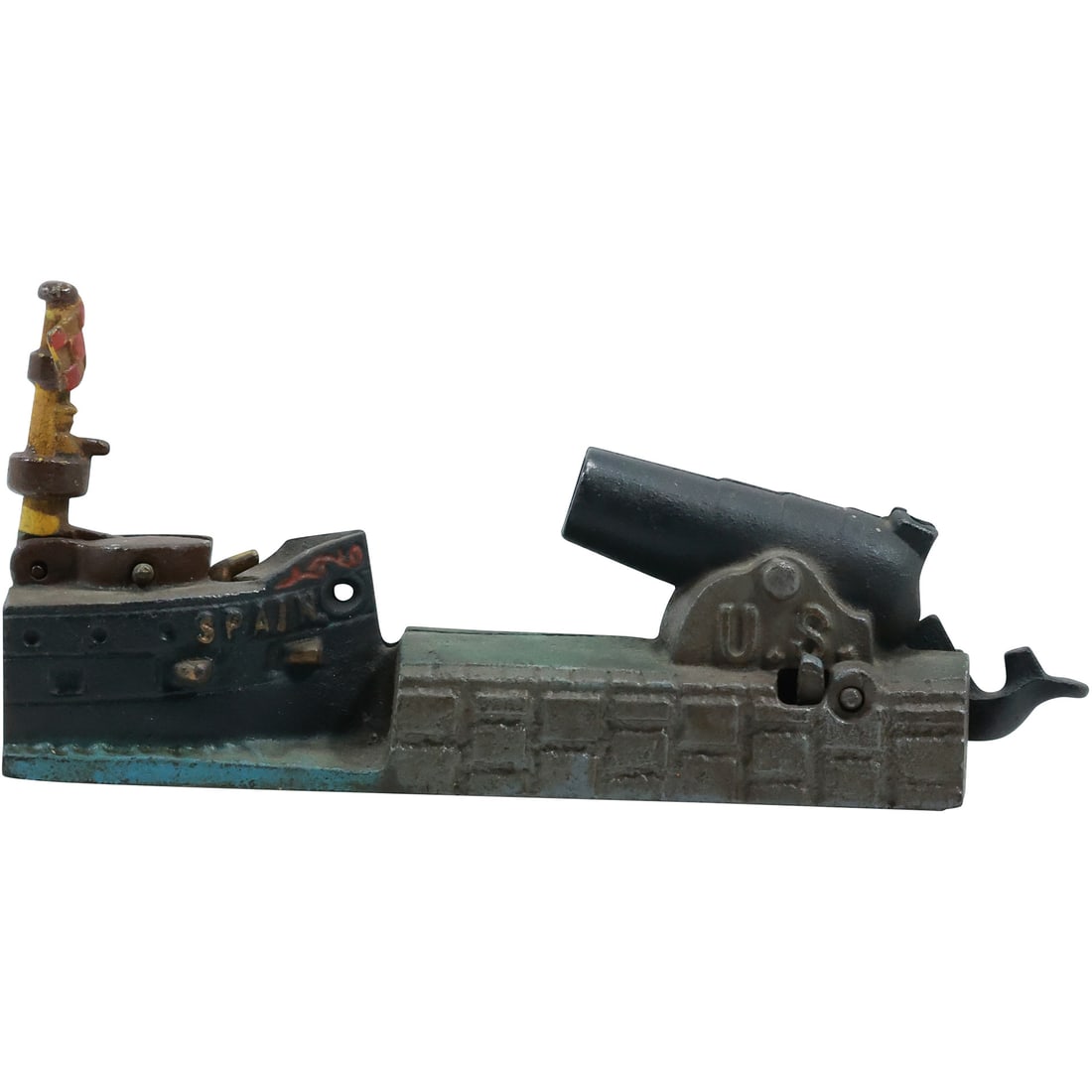 Cast Iron Mechanical Coin Bank U.S.Cannon vs, Spain Boat, Book of Knowledge, Original Paint (1 of 20)