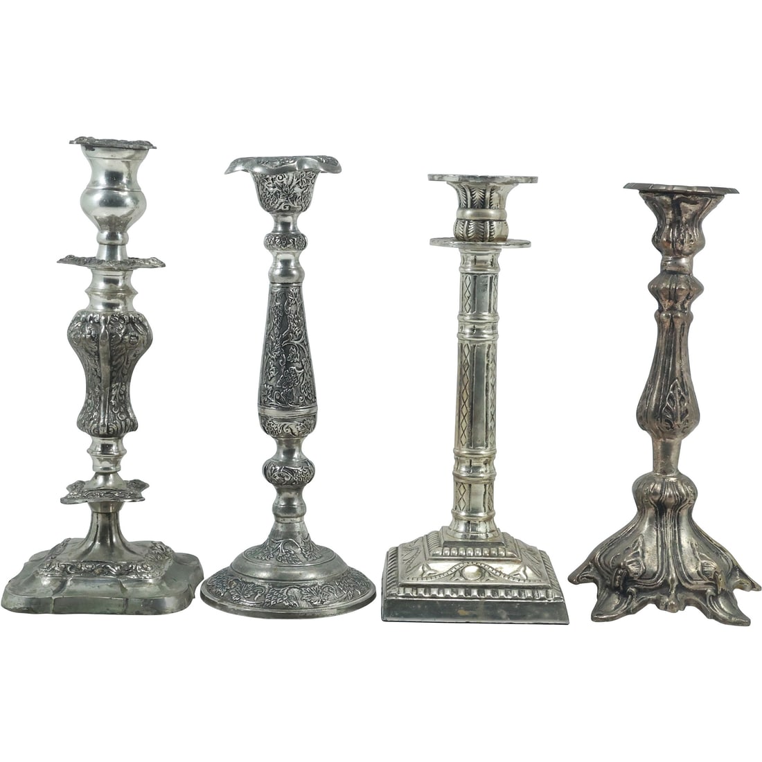 4 Assorted Tall Silver Plate Fancy Candlesticks sizes ranges from 12.25 in. to 13.25 in. (1 of 20)