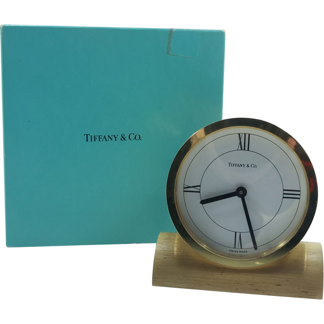 TIFFANY & CO Swiss Made Brass Desk Clock with Box (1 of 20)