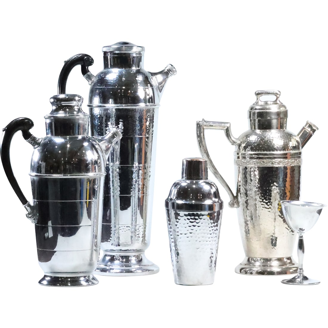 13 Pieces: 4 Art Deco Chrome Cocktail Shakers and 9 Chrome Stemware Goblets (1 of 20)