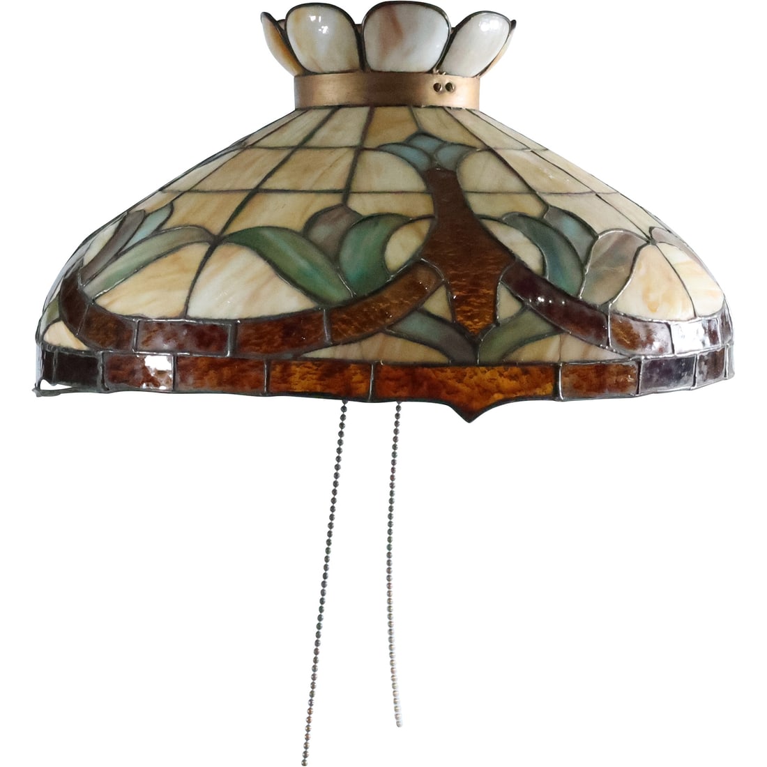 Antique Art Nouveau Stain Glass Leaded Hanging Dome Chandelier maker unknown 25 in. diameter: Antique Art Nouveau Stain Glass Leaded Hanging Dome Chandelier 25 in. diameter size: 15.5 x 25