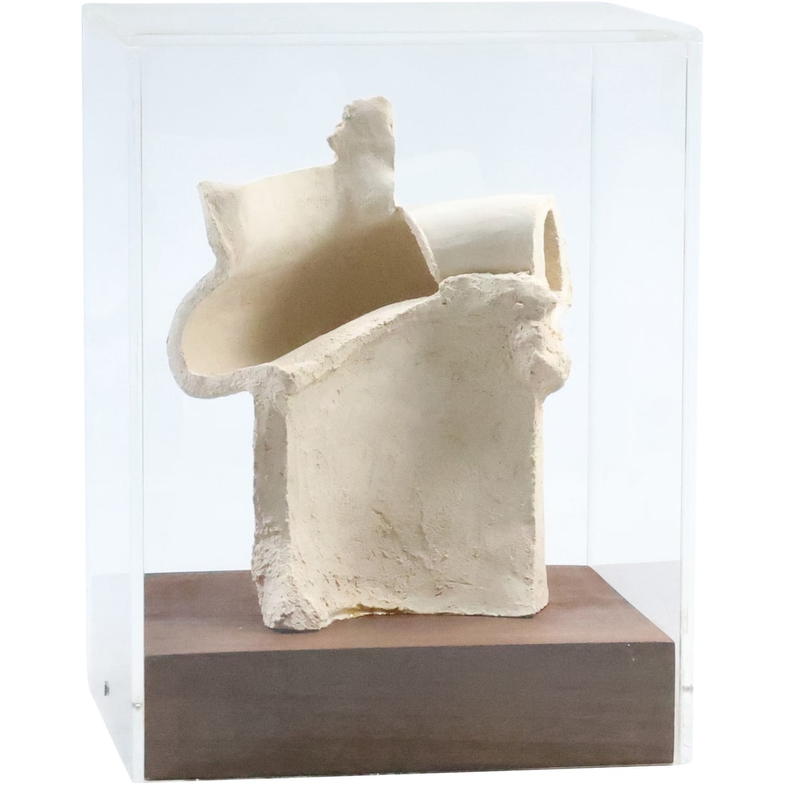 Mid-Century Modern Hard Plaster Abstract Sculpture in Lucite Display Case Wood Base 10.25 in. height (1 of 20)