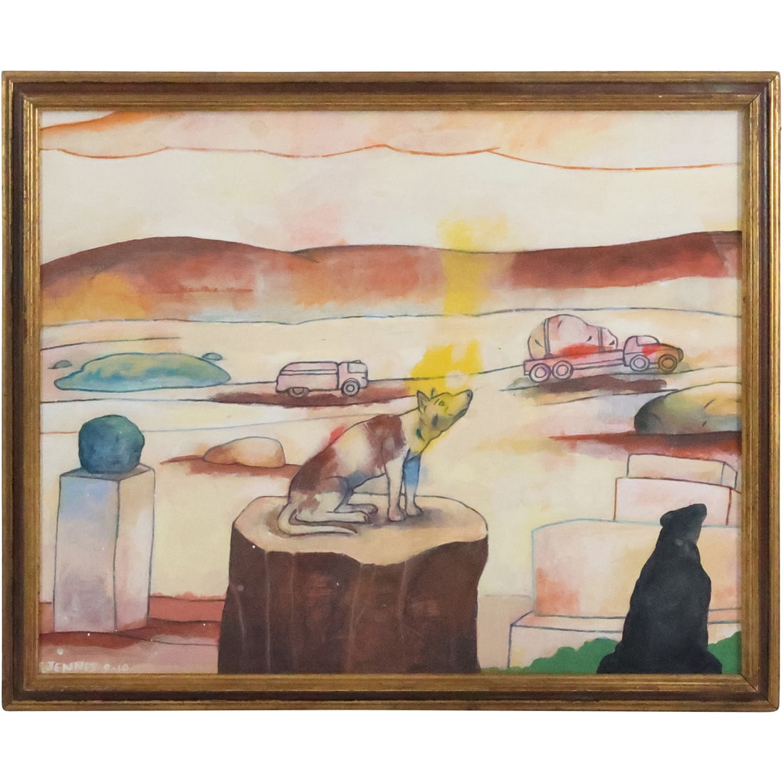 Steven Jennis, American, Painting of Coyote on Plateau Western Landscape, Signed, Framed (1 of 20)