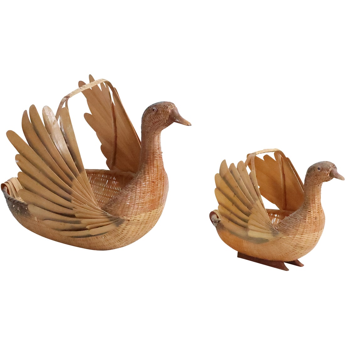 2 Wicker Rattan Woven BIRD FIGURATIVE BASKETS in Natural Finish (1 of 20)