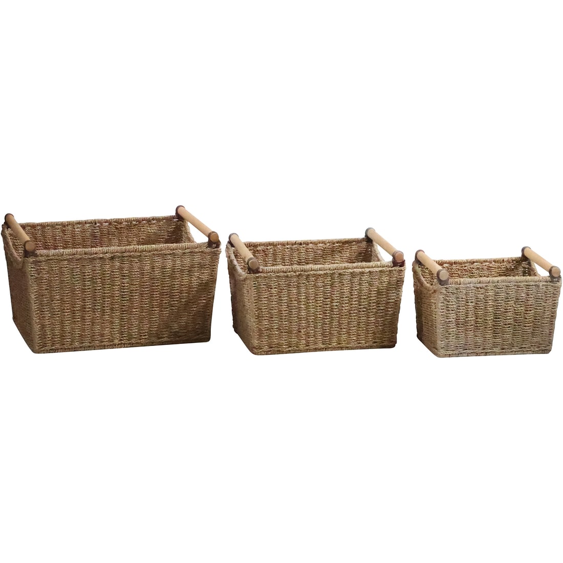 3 Wicker Reed Baskets with Wood Handles in Graduated Sizes (1 of 20)